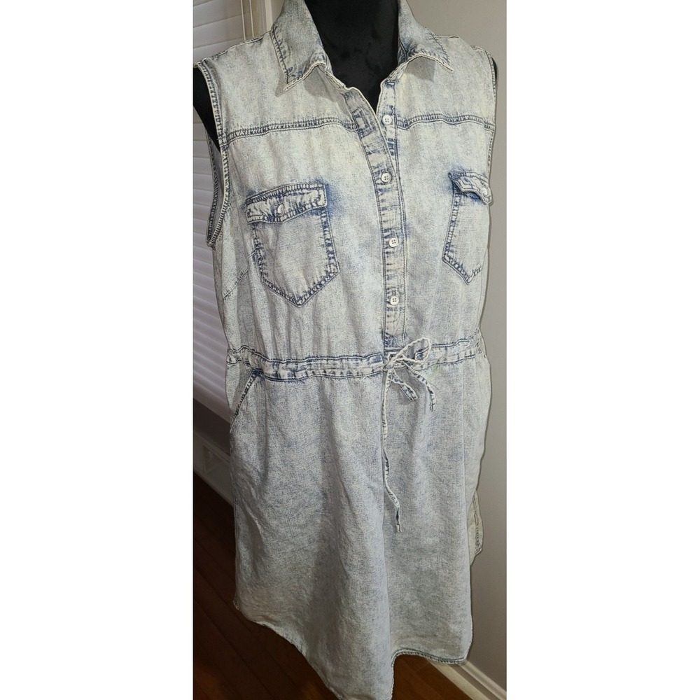 MOSSIMO‎ ACID STONE WASH DENIM CHAMBRAY BLUE MINI KNEE LENGTH DRESS Tie Sz XXL
